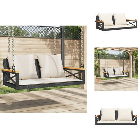 Balancelle avec coussins noir 109x62x40 cm résine tressée - Balancelle De Jardin - Banc De Jardin - Chaise Suspendue - Fauteuil Suspendu - Relax Jardin (1/5)
