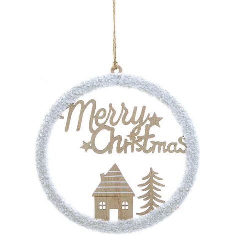 Pendente natalizio per Albero di Natale in legno con design casa -Bianco