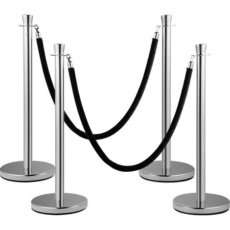 Barrière de foule avec corde de velours noir, 2 pièces, base en béton et métal, assemblage facile, 1,5 m. (1/5)