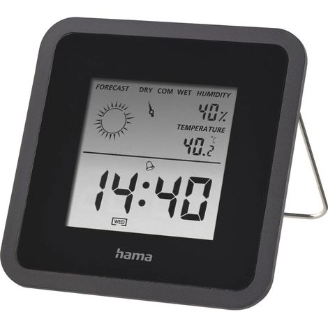 Hama Thermomètre et hygromètre numériques, avec horloge et prévisions météorologiques (Contrôle Digital de la température de avec thermomètre et hygromètre de température intérieure de) Noir. (1/2)