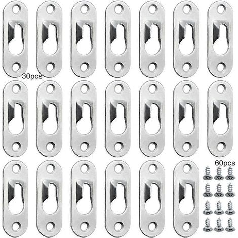 Filiyano-30 fixations métalliques à trou de serrure 45 mm x 16 mm avec 60 vis - Argent (1/5)