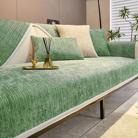 Housse De Canapé - Chenille À Rayures Anti-rayures - Antidérapante Lavable En Machine - Pour Canapé Simple Ou Fauteuil - Vert 90 x 120 cm (1/5)