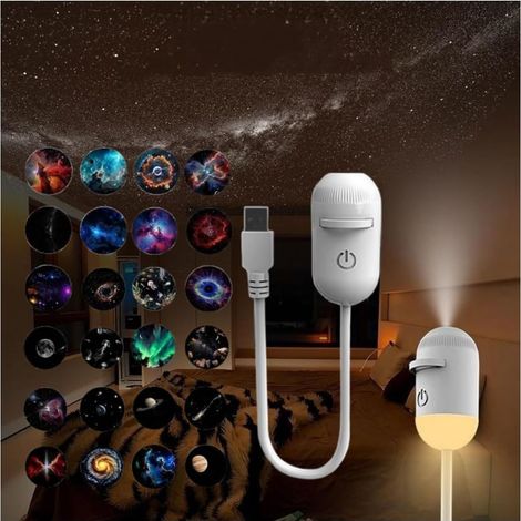Projecteur de nuit 2 en 1 Galaxy, projecteur USB à ciel étoilé avec 3/12/24 films de projection, mini lampe murale LED de nuit, projecteurs LED portables pour chambre, plafond, voiture, décoration de (1/5)