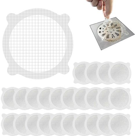 Paquete de 30 pegatinas desechables para desagüe de ducha, atrapapelos desechables, filtro de pelo de 10 cm, filtro de bañera, antibañera (redondos) (1/5)