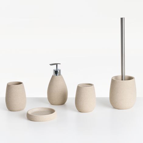 Conjunto de accesorios de baño jabonera dispensador de jabón escobilla de inodoro vaso soporte para cepillos de dientes beige claro Quila