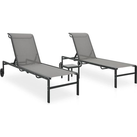 Sonnenliegen 2 Stk. mit Tisch Textilene und Stahl