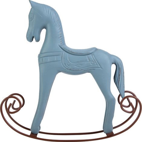 Handgefertigtes Schaukelpferd aus Holz, geschnitzt und bemalt, Tischdekoration, Kindergeschenk (Hellblau)