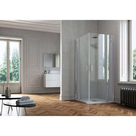 Samo - Paroi de douche d'angle ouverture pivotante 115-117.5 cm profilé chromé brillant transparent version gauche - Polaris