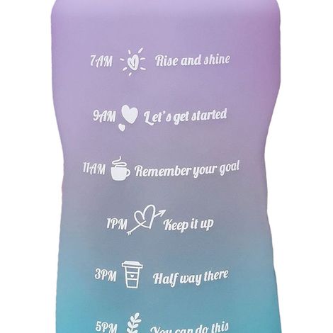 Gourde étanche avec paille, couleur dégradée givrée, ouverture par un seul bouton, gourde de sport avec poignée, graduation transparente, 2000 ml, violette. (1/5)