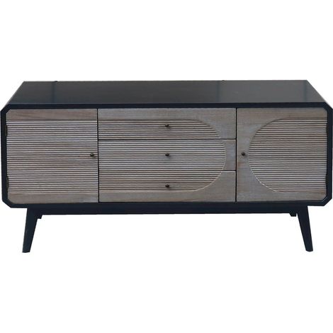 Meuble TV élégant en bois noir pour salon moderne - Noir mat avec nuances boisées