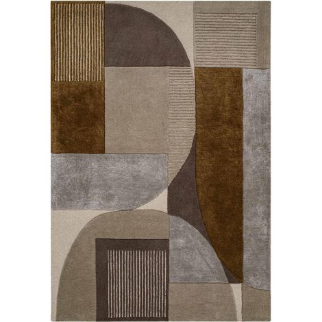 Tapis Salon 120 x 170 cm Motif Géométrique, Beige, Marron, Gris, Laine Noble Pour Un Toucher Authentique, Relief Structuré Et Original, Élégant (1/5)