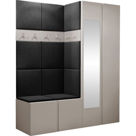 Conjunto para recibidor Pinis X, Cachemira, 186x158x46cm, Espejo, Aglomerado laminado, Tapiz, Colocada, Montada en la pared