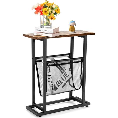 Costway – Table d'appoint étroite style industriel – 2 niveaux avec porte-revues en maille – Piètement en fer avec patins antidérapants – 48 x 18 x 54,5 cm