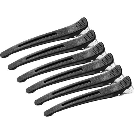 Lot de 6 pinces à cheveux professionnelles pour le coiffage et le sectionnement, pinces à bec de canard antidérapantes et sans traces avec bande en silicone, pinces de coiffure pour salon et domicile, (1/5)