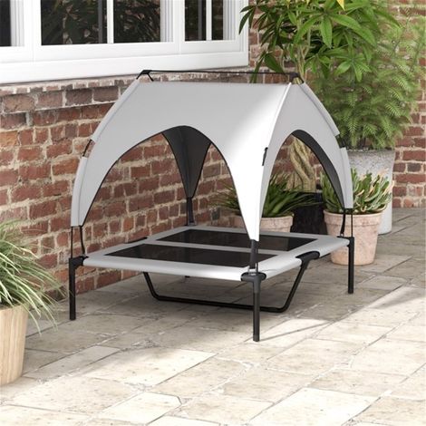Elevated Light Gray Pet Bed with Breathable Mesh for Medium and Large Dogs - Comfortable and Stylish Design