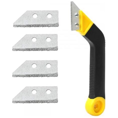 Grattoir de nettoyage avec 4 lames de rechange, outil de calfeutrage, grattoir à coulis pour le nettoyage des portes et fenêtres de salle de bain (1/5)