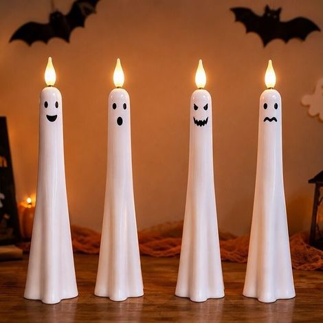 Neue LED-Stabkerzen mit Sensor – Gruseliges Halloween-Lichter-Set (4 Stück) – Lichtsensor-Version