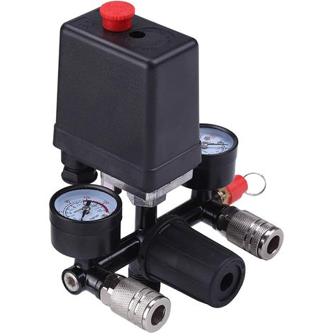 Pressure regulator 230 V air compressor with pressure switch and 2 measuring indicators, control valve, external thread 1/2 inch (1/5)