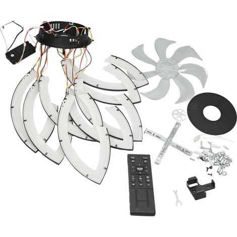 Ventilateur de plafond avec lumière, télécommande, design fleur moderne noir, 7 pales, 8 têtes, 6 vitesses, dimmable, métal et acrylique, idéal salon (1/5)
