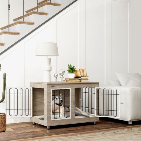 Cage pour chien meuble cage chien interieur table d'appoint multi-usages avec double porte et coussin