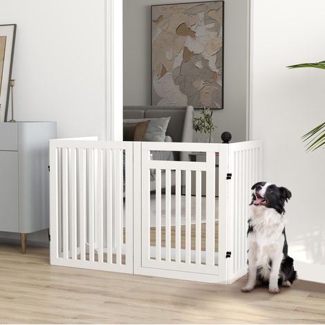 Barrière pour chien pliable 4 panneaux, autoportante, 81 cm, blanche DESVIAE (1/5)