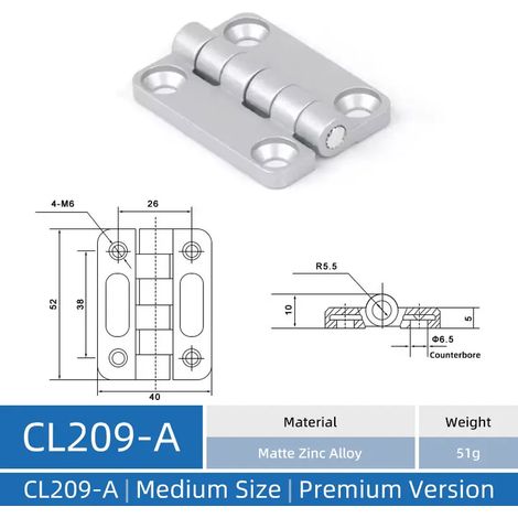 (CL209-A-ZAM-ZY) Charnière CL209 en acier inoxydable, charnière industrielle pour armoire, charnière électrique en alliage de zinc (1/5)