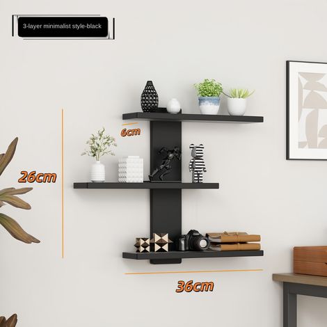 Étagère murale noire à 3 niveaux sans perçage, rangement flottant minimaliste, support mural pour salon, chambre, cuisine et bureau (1/3)