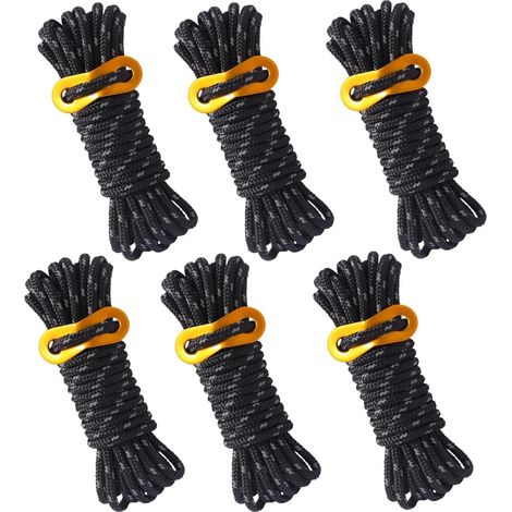 JSSEVN-Corde Camping,Corde Tente Camping,6 Pièces Corde Réfléchissante,4mx5mm Corde Nylon avec Ajusteur en Aluminium pour Le Camping en Plein Air (1/5)