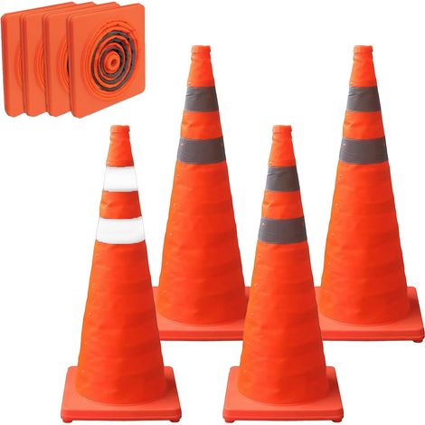 4 Pièces Cônes de Sécurité Pliables, 70cm Plot de Chantier Pliable et Portable avae Réfléchissants pour Chantiers de Construction, Parkings et Marquages Sportifs (1/5)