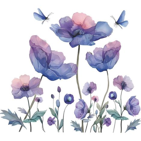 Stickers muraux fleurs bleues et roses à faire soi-même, imperméables et multifonctionnels, pour salle de jeux (1/4)