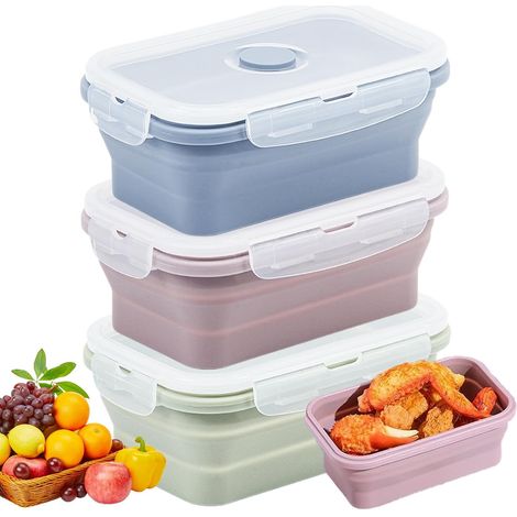 Lot de 3 boîtes à sandwich pliables en silicone 550 ml avec couvercle Bento Box Boîtes de conservation pliables pour micro-ondes (1/5)