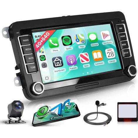 4G+64G Sans Fil Carplay Android 13 Autoradio 2 Din pour VW Golf 5 6 Passat Polo Tiguan Touran Caddy Skoda SEAT 7 Pouces Autoradio Android Auto GPS Navi WiFi Bluetooth FM/RDS/EQ/DAB/SWC Caméra de Recul (1/5)