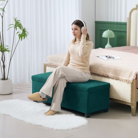 Banc de rangement bout de lit en velours côtelé avec couvercle, pour salon, chambre, entrée, 112 x 42 x 40 cm, vert