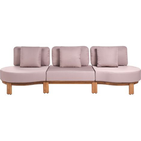 Garden Sofa Light Brown Acacia Wood Frame & Legs Beige Cushions 3 Seater Garden Furniture ARZELLO (1/5)