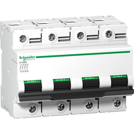 Interruptor automático C120N de SCHNEIDER 63A 4 polos 415V 10000A de capacidad de corte.
