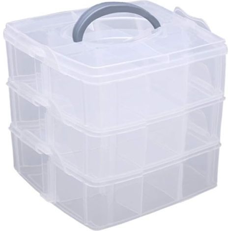 Boite de Rangement Transparente 3 Niveaux Superposables en Plastique,Boîte de Tri Avec Poignée,Maximum 18 Compartiments (1/5)