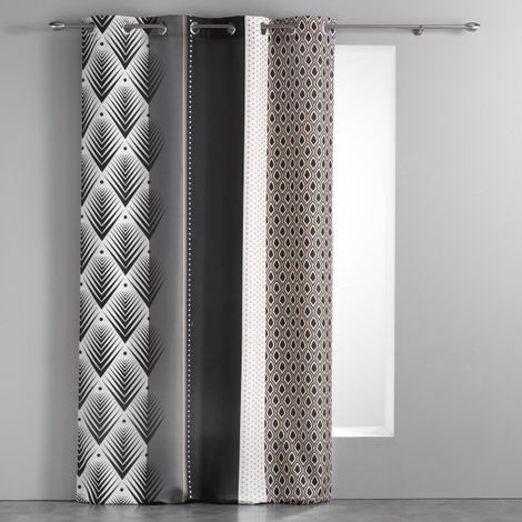 Douceur D'Intérieur – Rideau de porte à œillets 140 x 260 cm – Polyester imprimé géométrique noir et blanc – Tombé fluide et entretien facile