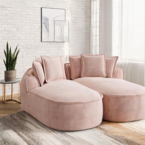 Canapé d'angle modulable en tissu chenille rose 2 places (1/5)