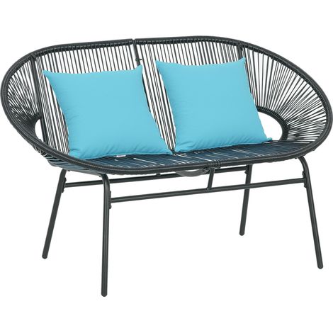 Divano da Giardino 2 Posti in Rattan PE e Acciaio con Cuscini e Braccioli, 132x72x83 cm, Nero idéal pour aménager votre terrasse, balcon ou jardin, alliant confort et durabilité pour vos moments de... (1/5)