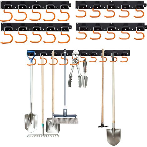 Relaxdays Wall-mounted Garden Tool Holder, 20 Hooks, H x W x D: 5x43x2 cm, 4x Rails, Black/Orange