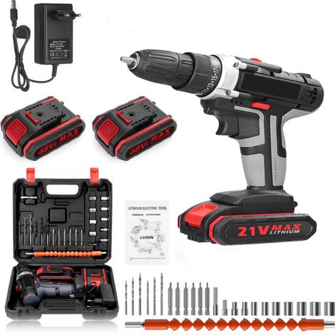Perceuse-visseuse rechargeable 21V sans fil, 2 batteries 1,2Ah incluses, 25+2 réglages, idéale pour bois et béton, coffret pratique (1/5)