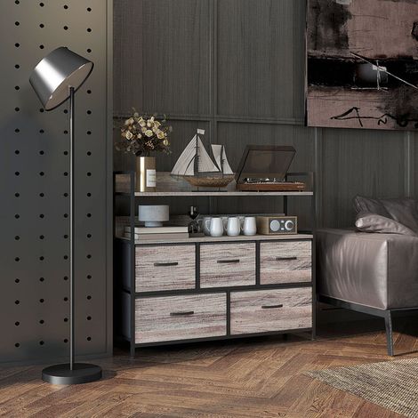 Meuble de rangement style industriel commode 5 tiroirs en tissu pliables et amovibles et étagères - 98l x 29P x 85H cm (1/5)