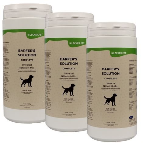 3 x 1 kg de Lecker.Pet® Barfer's Solution Complete Universal Nutritional Mix en poudre pour chiens (1/5)