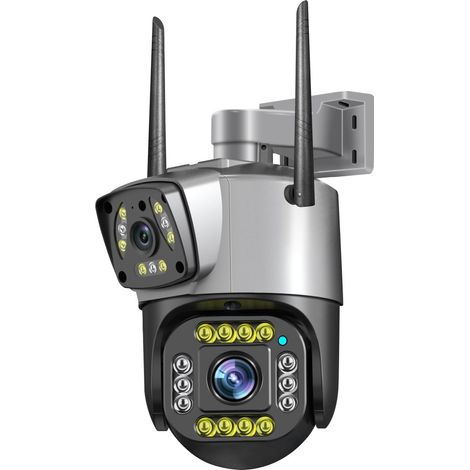 Caméra de surveillance domestique double objectif double écran V380 WiFi 1080P 2MP, caméra PTZ motorisée rotation horizontale 350° verticale 20°, vision nocturne intelligente infrarouge 10m, zoom numé (1/4)