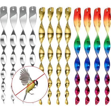 Ahuyentador de aves en espiral reflectante de 360° (12 piezas) – Antipalomas y otros pájaros (1/2)