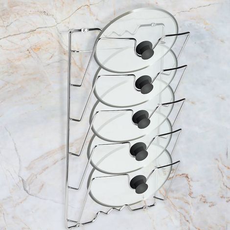 Support mural/de porte pour couvercles de casseroles et poêles, à fixer dans un placard de cuisine (1/5)