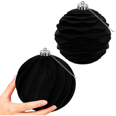 2 PCS Grandes Boules de Noël en Velvet Ornaments Ensemble de Suspension à l'épreuve pour Les décorations de fête de l'arbre de Noël (Noir, 15 cm) (1/5)