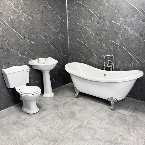 Traditional Slipper Bath Suite Freestanding Double Ended Chancery Including Taps