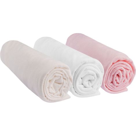 Drap housse 70x160 cm Bébé Rose Blanc Écru (1/4)