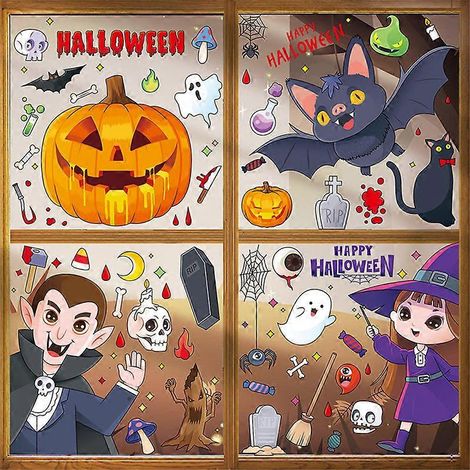 Doppelseitige Halloween-Fensteraufkleber mit Vampir-, Mumie-, Frankenstein- und Hexenmotiven für Halloween-Dekorationen – niedlich und lustig fürs Auto (1/5)